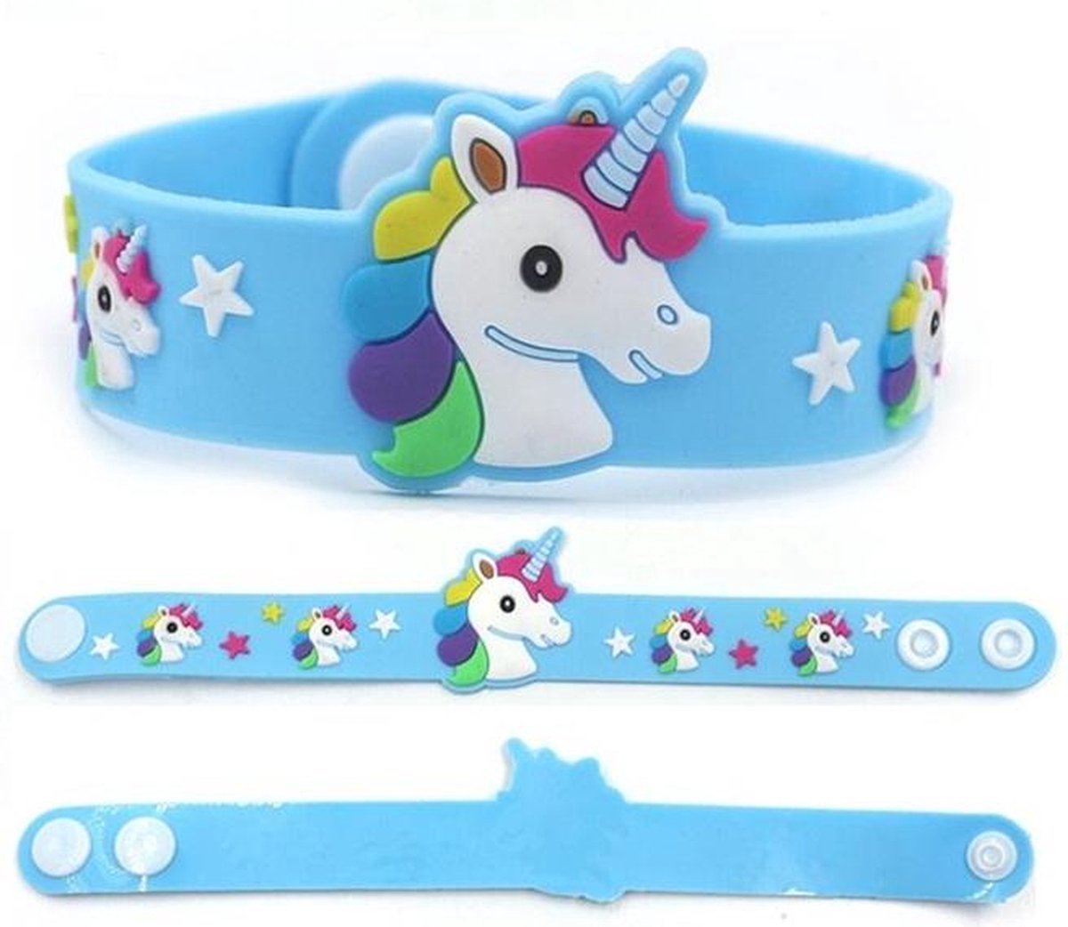 Eenhoorn Armband | Rubber Siliconen | Lightfight | Unicorn Armbandje met Drukknoopjes | Blauw